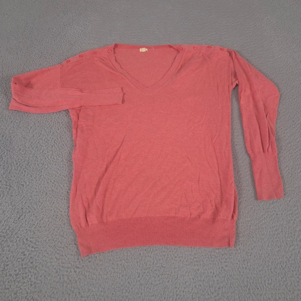 J.Crew Sweater‎ Womens S Coral Pink 100% Cotton Button Shoulder V-Neck Pullover